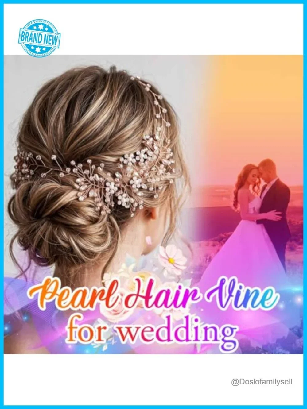 Rhinestone Hair Vine Headpiece with Pearls and Flowers for Wedding